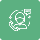 Customer service icon with phone and chat symbols.